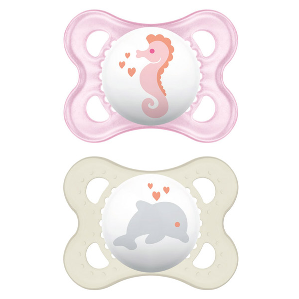 MAM Original Sucette Anatomique +2m Hippocampe Dauphin Lot de 2 + Boîte de Stérilisation