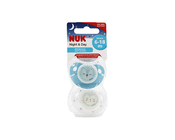 Nuk Sucette Silicone Phosphorescente Night & Day +6m Hérisson Mouton Lot de 2